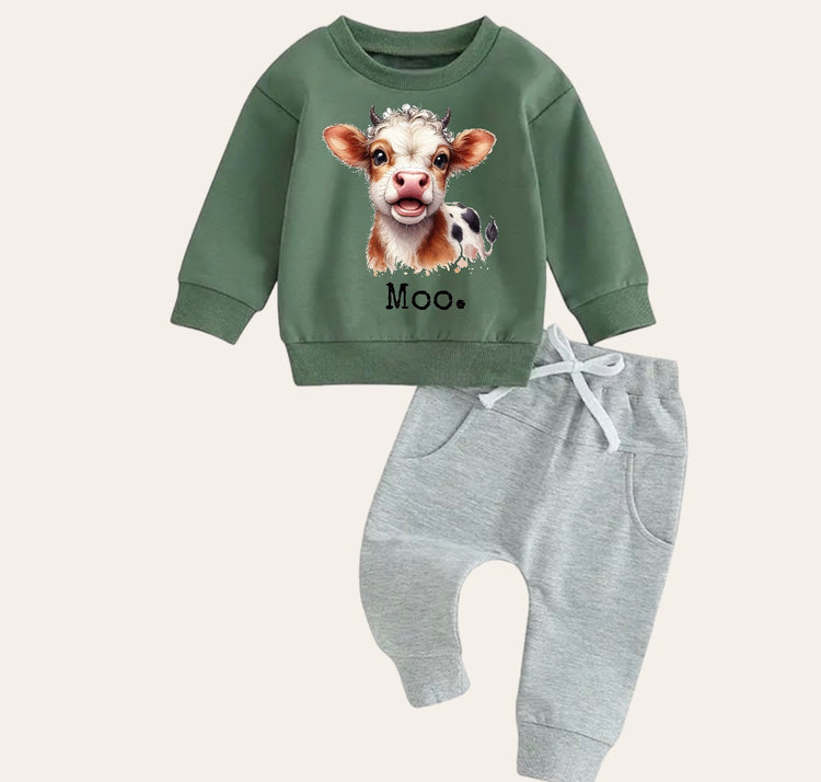 Moo Cow Baby Outfit set sweatshirt and pants Hippo Boutique