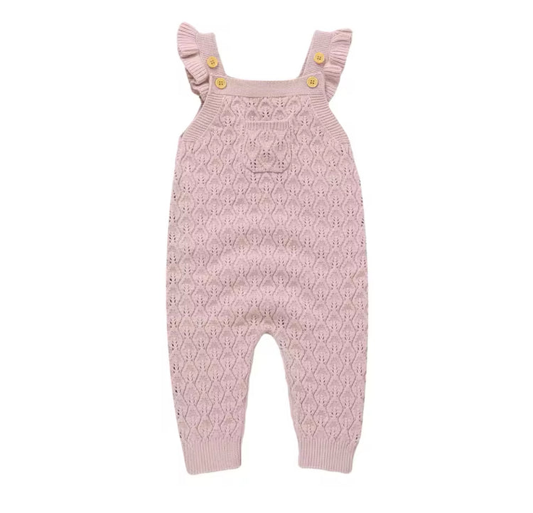 Baby Ruffled Knit Suspender romper bodysuit Hippo Boutique
