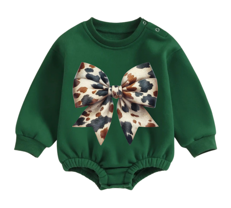 Cow Christmas Bow fleece Baby Oversized christmas Sweatshirt Romper Hippo Boutique
