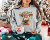 Highland Cow Lights Christmas Sweatshirts Hippo Boutique
