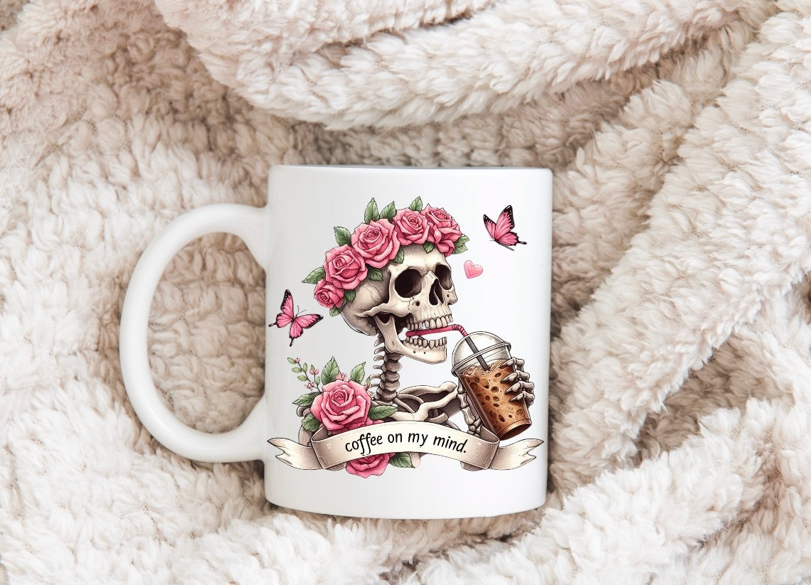 Coffee on my mind floral Skull coffee mug Hippo Boutique