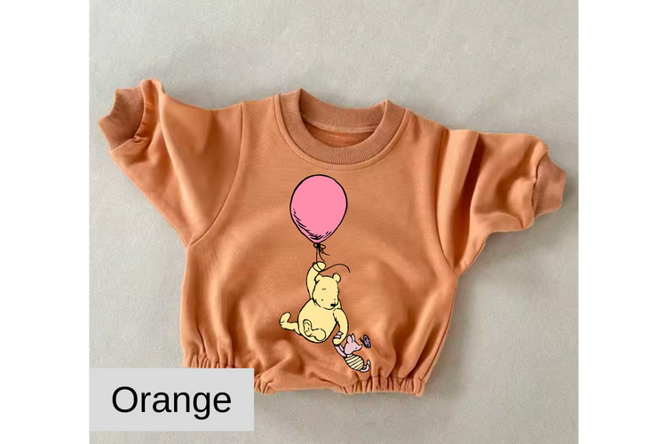 Pink Balloon Pooh baby Oversized Sweatshirt Romper Hippo Boutique