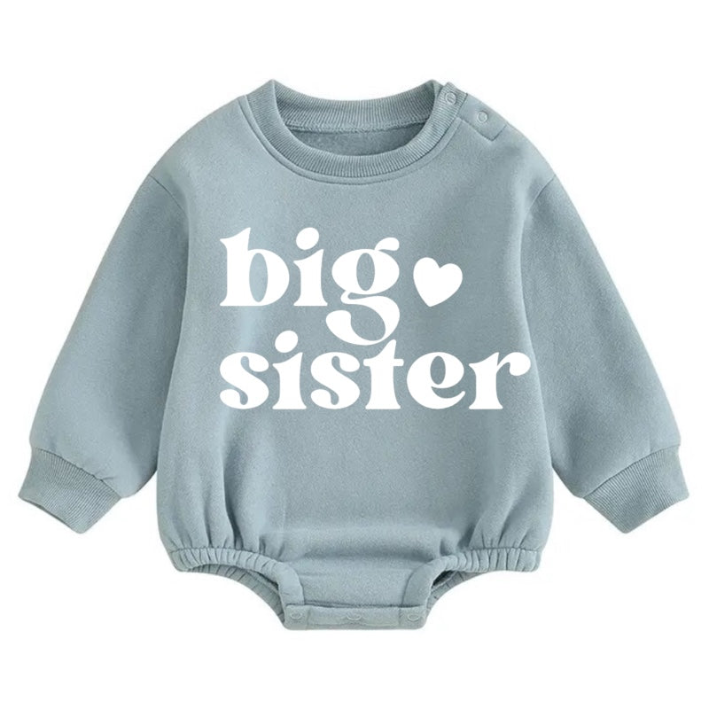 Big Sister Soft warm fleece Baby Oversized Sweatshirt Romper Hippo Boutique