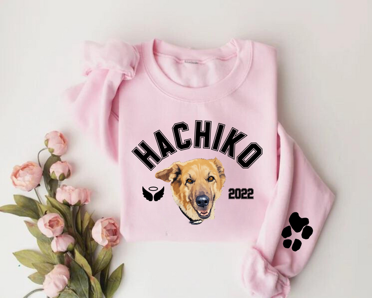 RIP Dog Memorial Sweatshirts with Portrait and paw on sleeve Hippo Boutique
