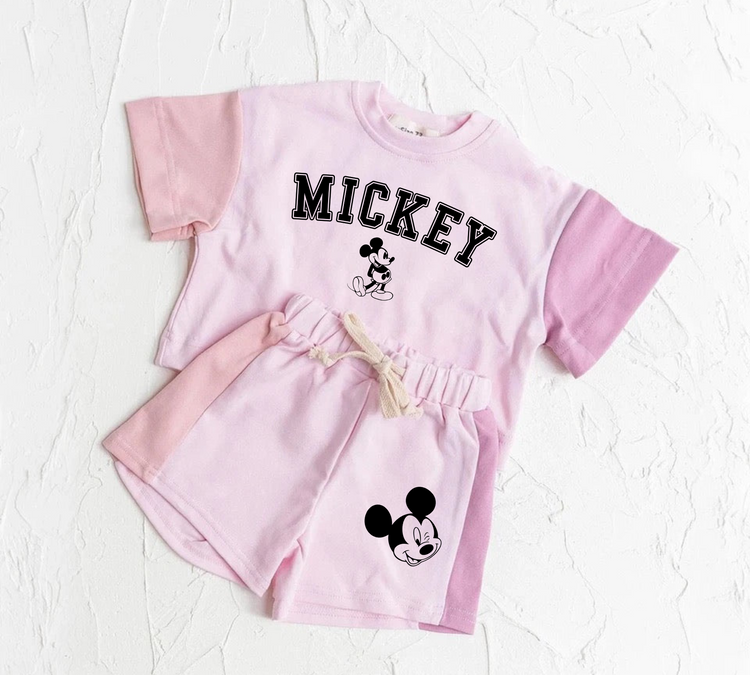 Mouse Baby and Kids cotton color block t-shirt & shorts outfit Hippo Boutique