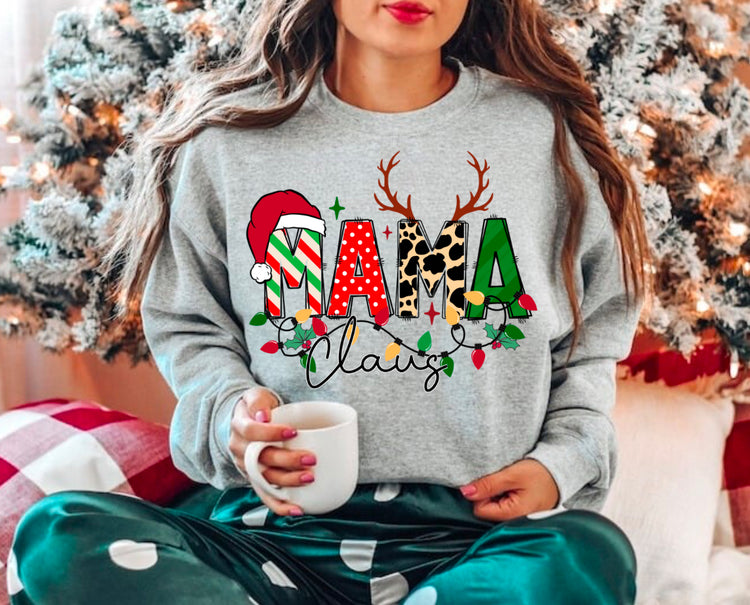 Custom Christmas Mama Sweatshirt with children’s name on sleeve Hippo Boutique