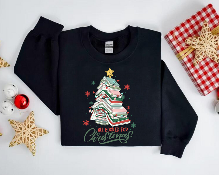All Booked for Christmas Sweatshirts Hippo Boutique