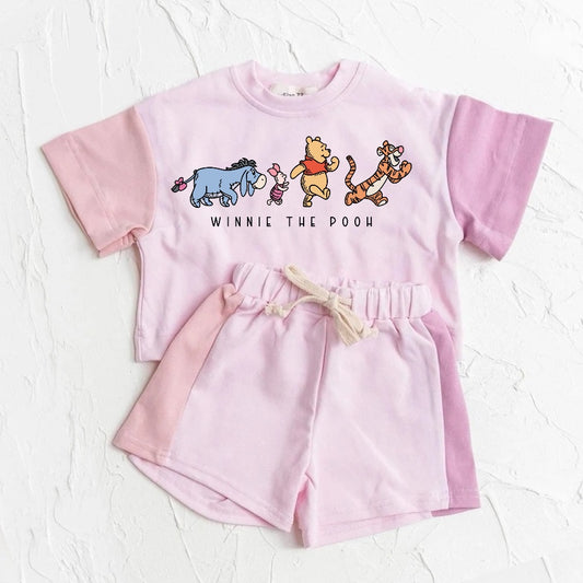 Baby and Kids cotton color block bear t-shirt & shorts outfit Hippo Boutique