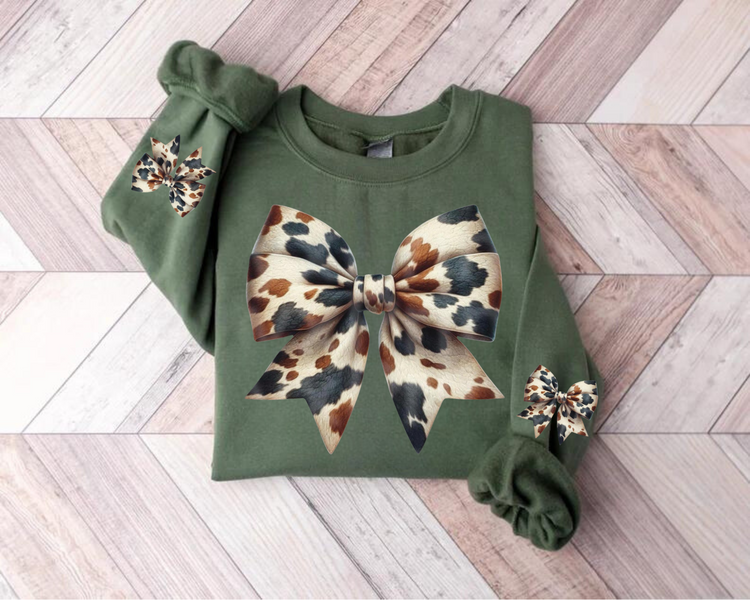 Cow Bow Christmas Sweatshirts Hippo Boutique