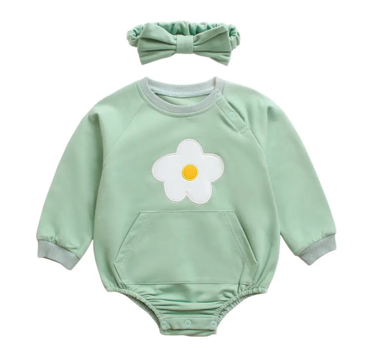 Baby Daisy Sweatshirt Romper bodysuit Hippo Boutique