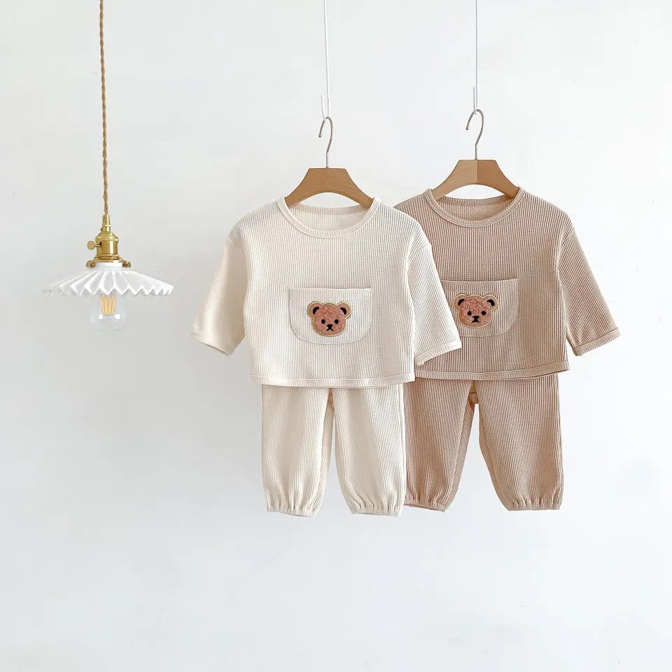 Teddy Bear Waffle Knit Sweatshirt & Pants Set Hippo Boutique