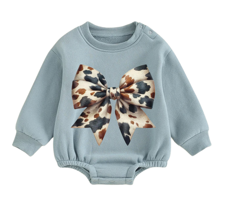 Cow Christmas Bow fleece Baby Oversized christmas Sweatshirt Romper Hippo Boutique