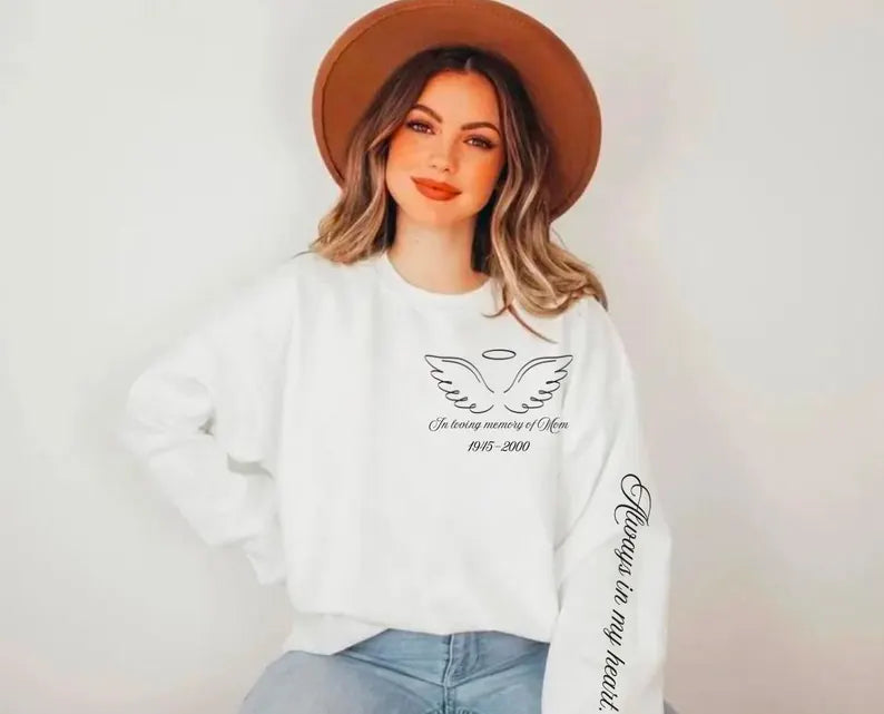 Custom memorial hoodie with name date and quote on sleeve and back Hippo Boutique