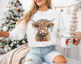 Highland Cow Lights Christmas Sweatshirts Hippo Boutique