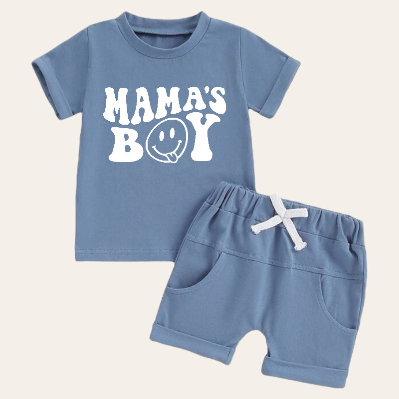 Mama’s Boy Smile Baby and Toddler t-shirt & pocket shorts outfit Hippo Boutique