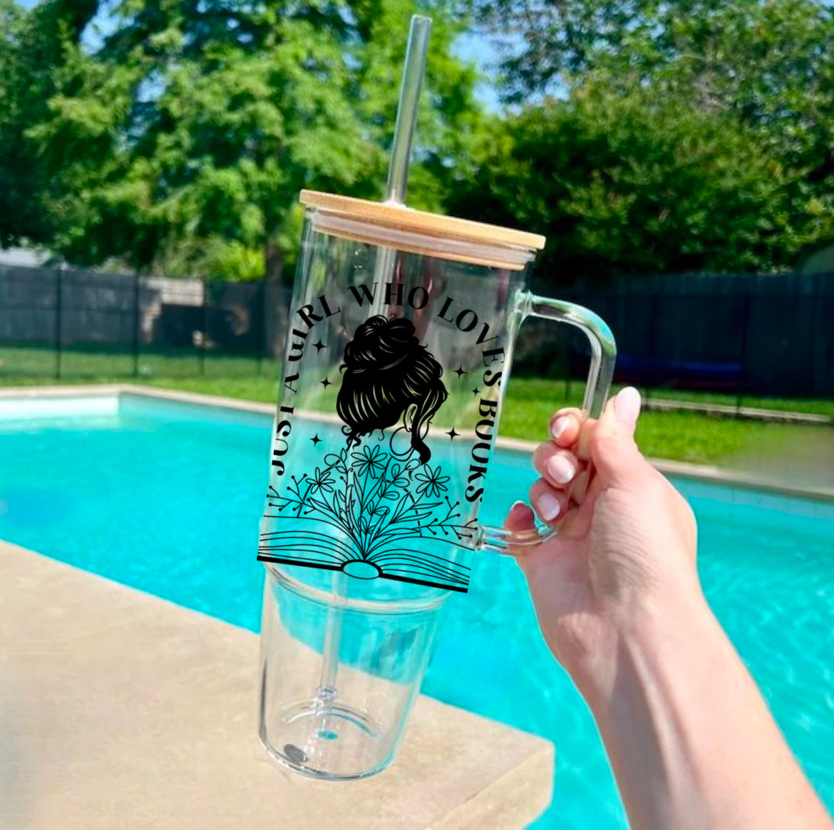 Floral Just a Girl Who Loves Books Glass Cup