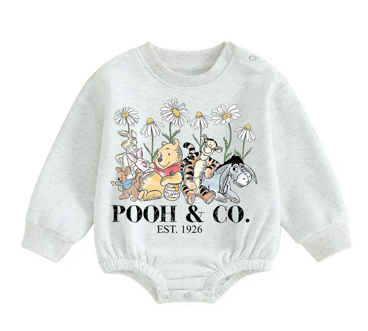 Soft warm fleece Baby pooh Oversized Sweatshirt Romper Hippo Boutique