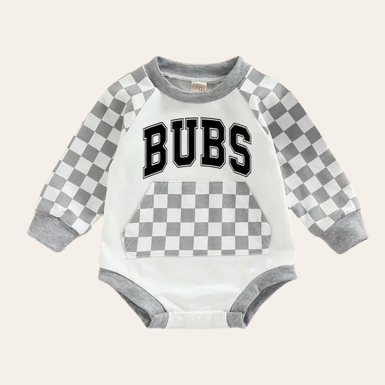 Bubs Baby Checkered Sweatshirt Romper Hippo Boutique