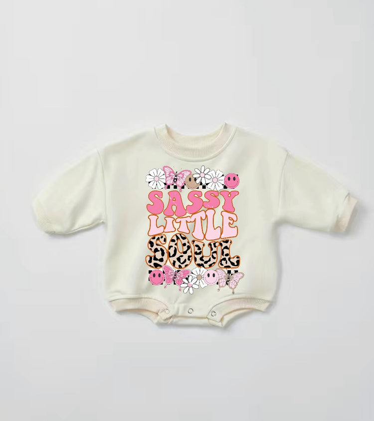 Sassy Little Soul Baby Girl Sweatshirt Romper bodysuit Hippo Boutique