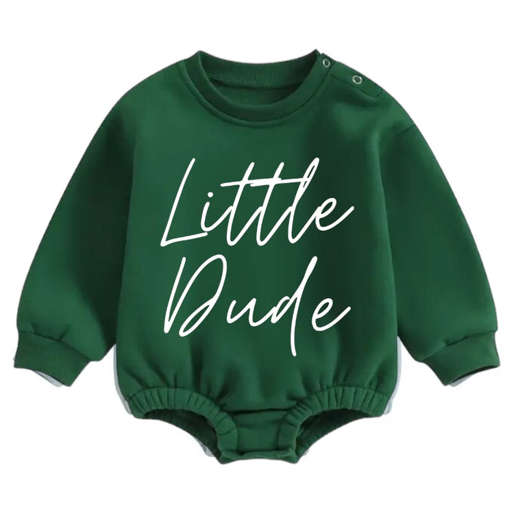 Soft warm little dude fleece Baby Boy Oversized Sweatshirt Romper Hippo Boutique