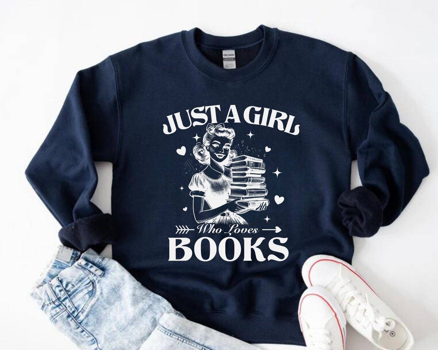 Just a Girl who Loves Books Sweatshirts Hippo Boutique