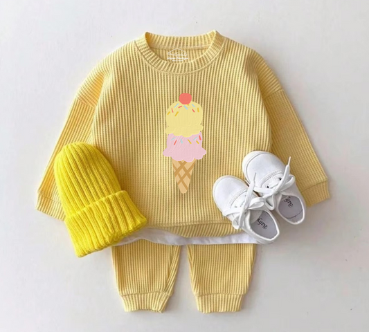 Baby Waffle Knit Jogger Outfit - Ice Cream Hippo Boutique