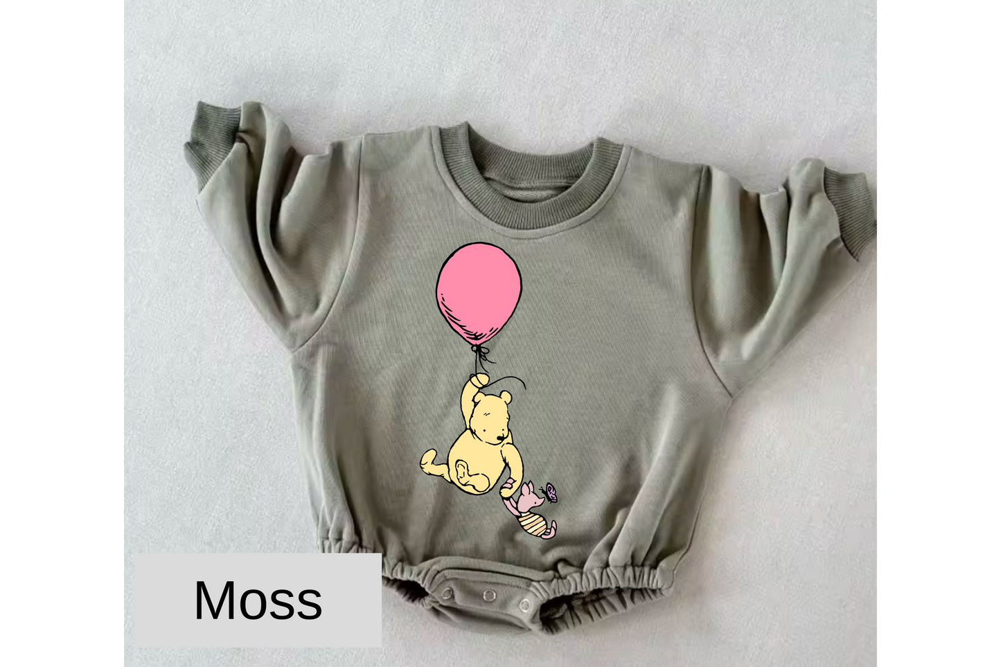 Pink Balloon Pooh baby Oversized Sweatshirt Romper Hippo Boutique