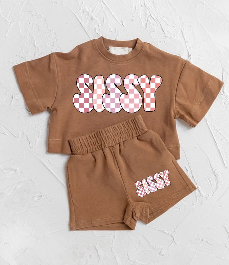Checkered Sissy Baby Girl T-Shirt & Shorts outfit Hippo Boutique