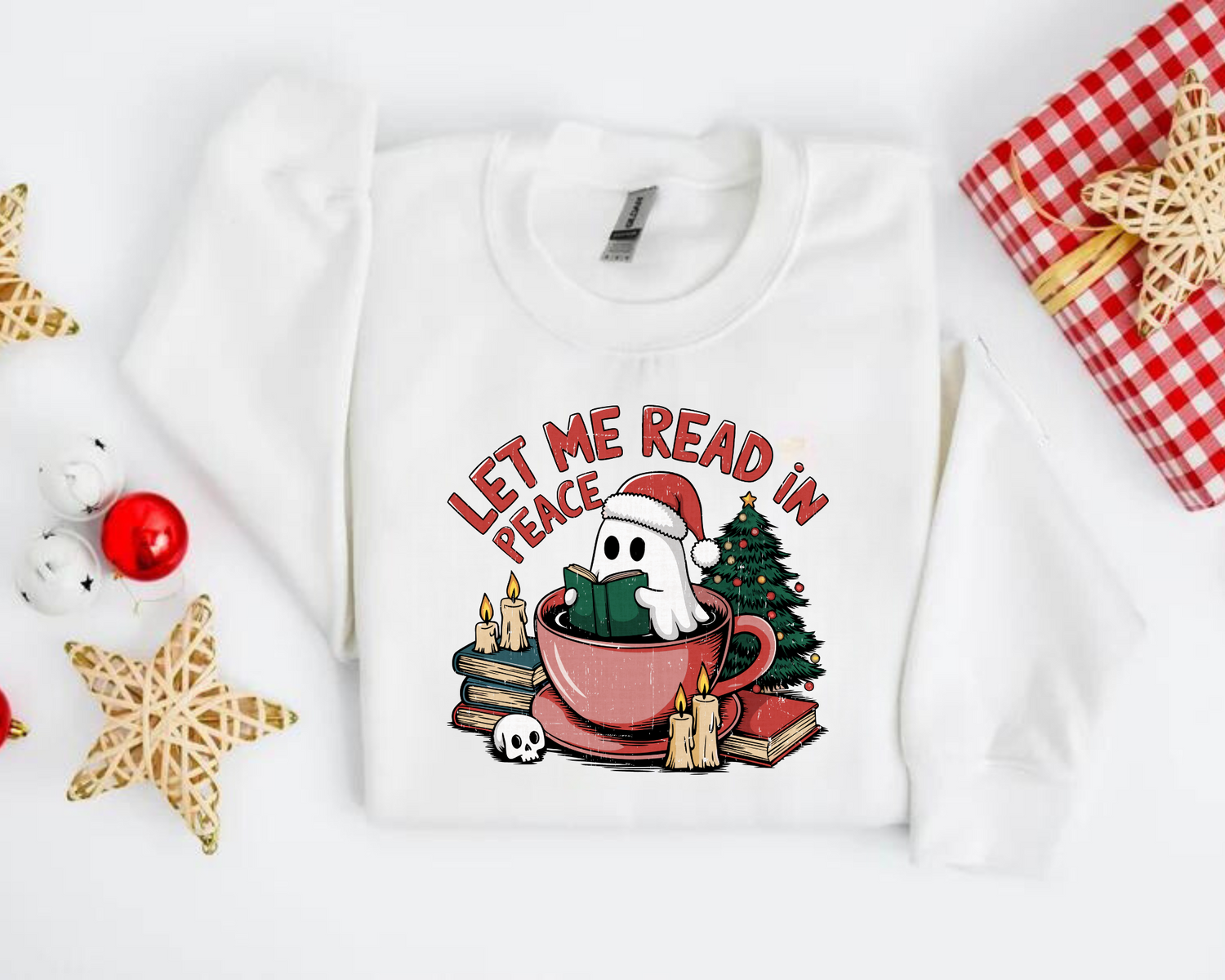 Let me read in peace Ghost Christmas Sweatshirts Hippo Boutique