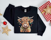Highland Cow Lights Christmas Sweatshirts Hippo Boutique