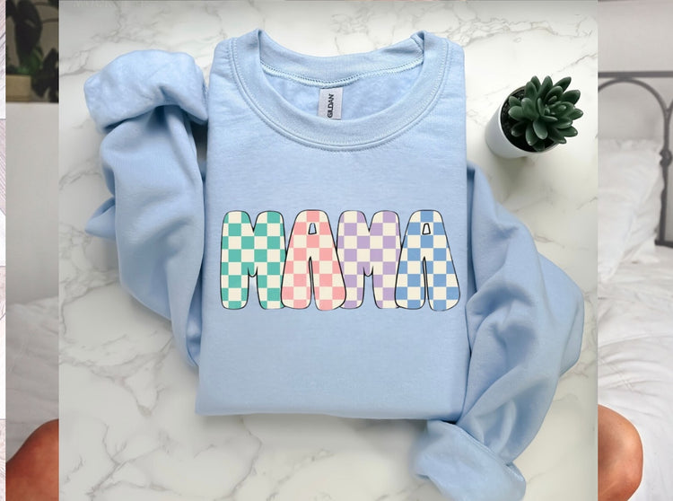 Checkered Mama Sweatshirt Hippo Boutique