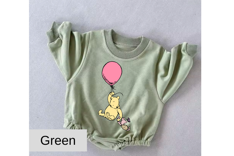 Pink Balloon Pooh baby Oversized Sweatshirt Romper Hippo Boutique