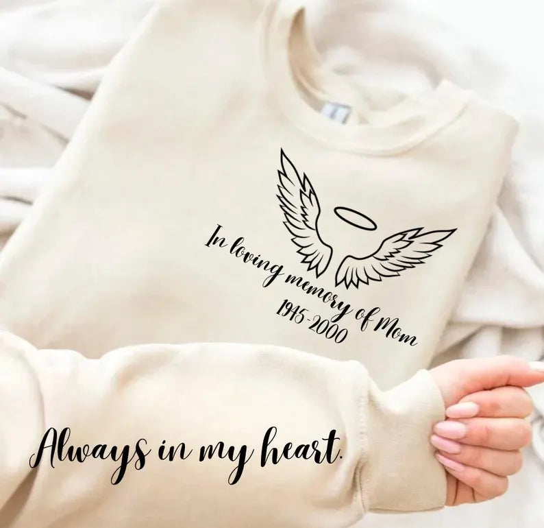 Custom memorial hoodie with name date and quote on sleeve and back Hippo Boutique