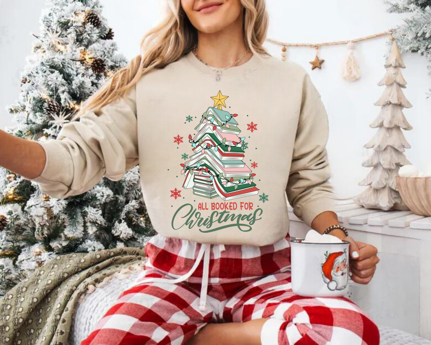 All Booked for Christmas Sweatshirts Hippo Boutique