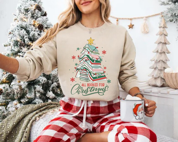 All Booked for Christmas Sweatshirts Hippo Boutique