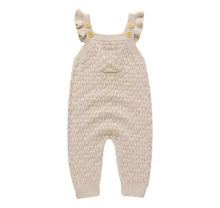 Baby Ruffled Knit Suspender romper bodysuit Hippo Boutique