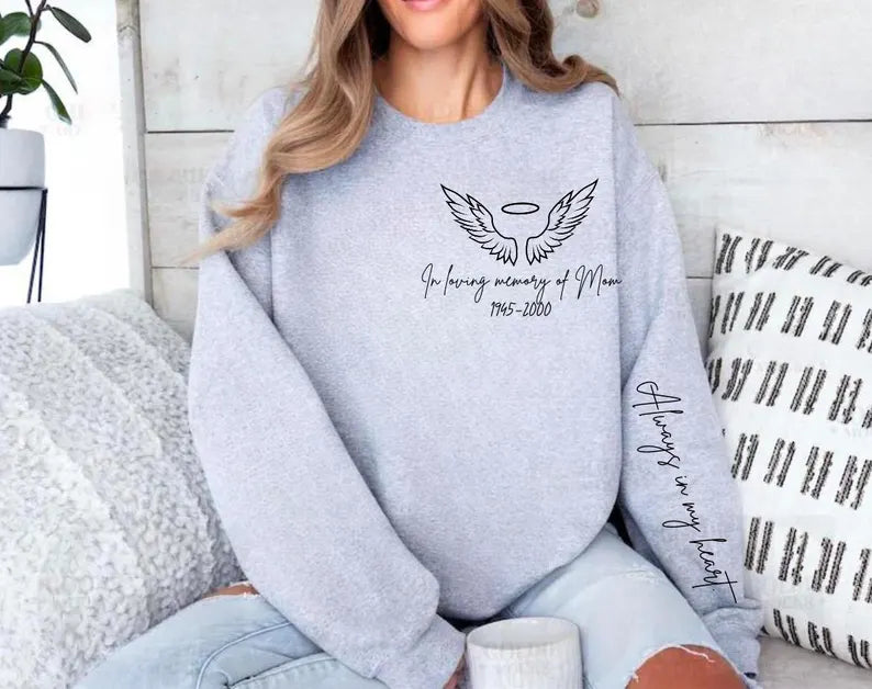 Custom memorial hoodie with name date and quote on sleeve and back Hippo Boutique