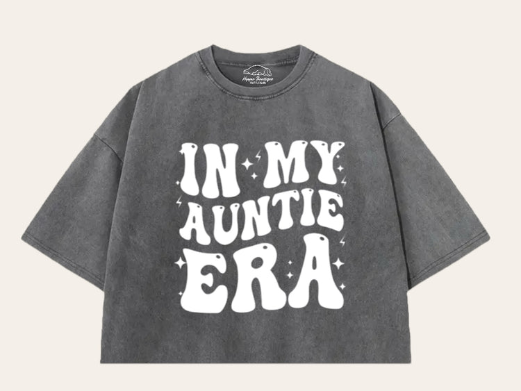 In My Auntie Era Stone Washed 100% Cotton Oversized Cropped T-Shirts Hippo Boutique