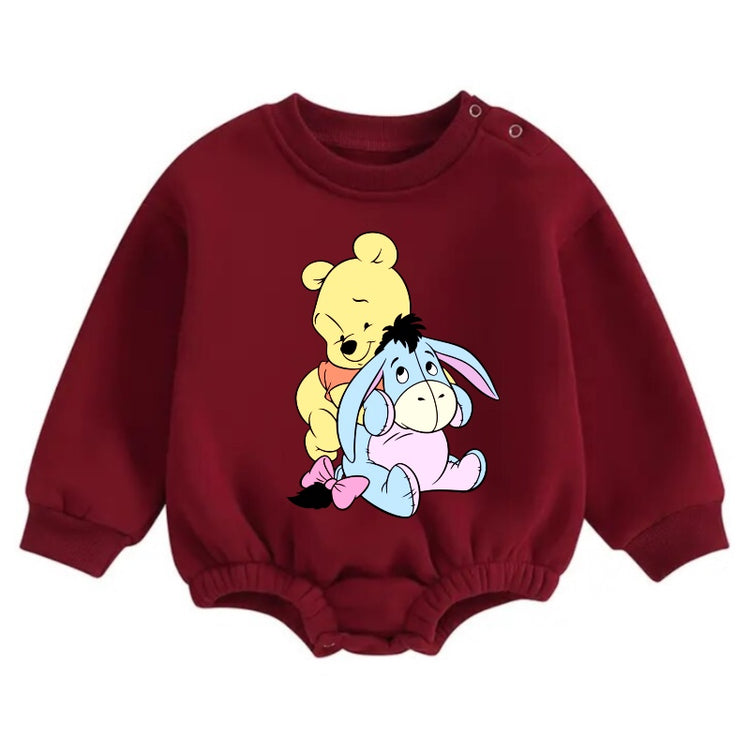 Soft warm fleece Baby pooh Oversized Sweatshirt Romper Hippo Boutique