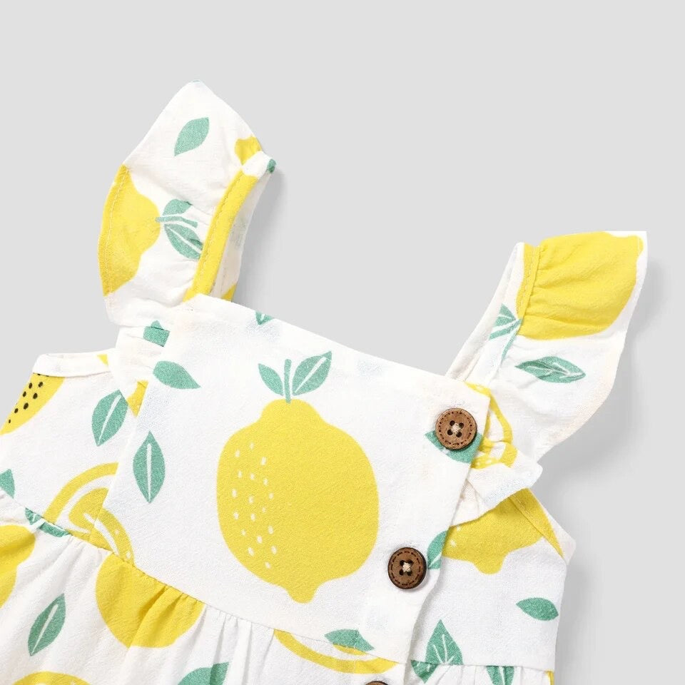 Button lemon and yellow plaid baby sleeveless ruffle dress Hippo Boutique
