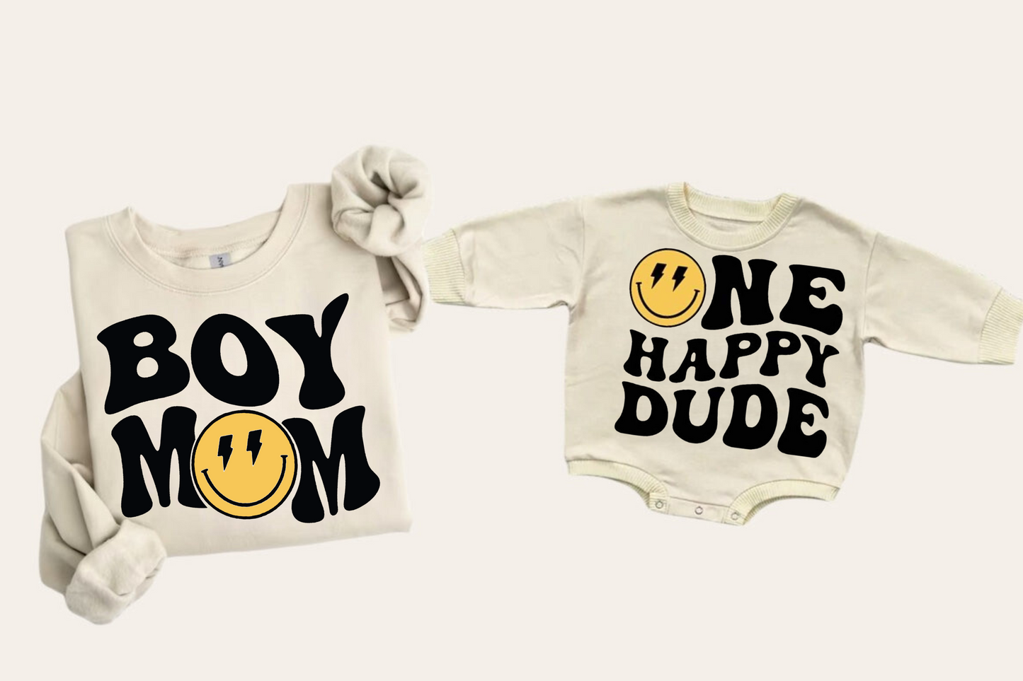 Smile Boy Mom One happy dude Mama & Mini matching Baby Sweatshirt Romper bodysuit & Crewneck Hippo Boutique