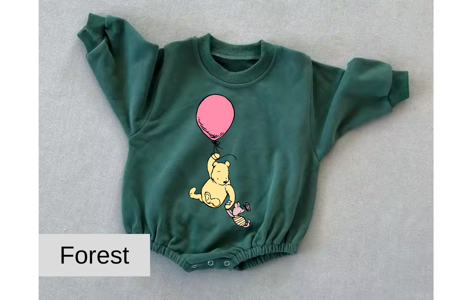 Pink Balloon Pooh baby Oversized Sweatshirt Romper Hippo Boutique