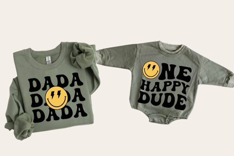 Smile Dad & Mini matching Baby Sweatshirt Romper bodysuit & Crewneck Hippo Boutique