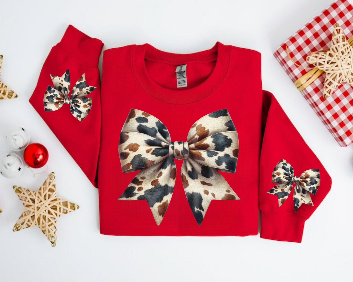 Cow Bow Christmas Sweatshirts Hippo Boutique