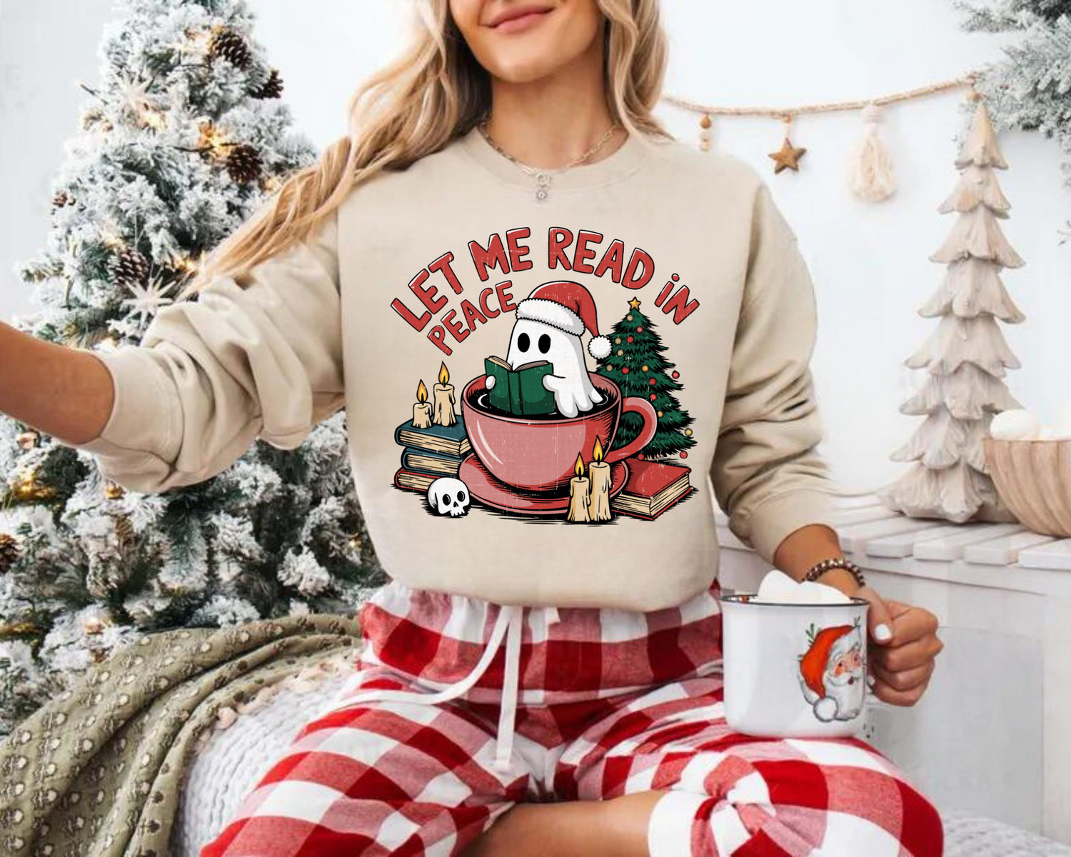 Let me read in peace Ghost Christmas Sweatshirts Hippo Boutique