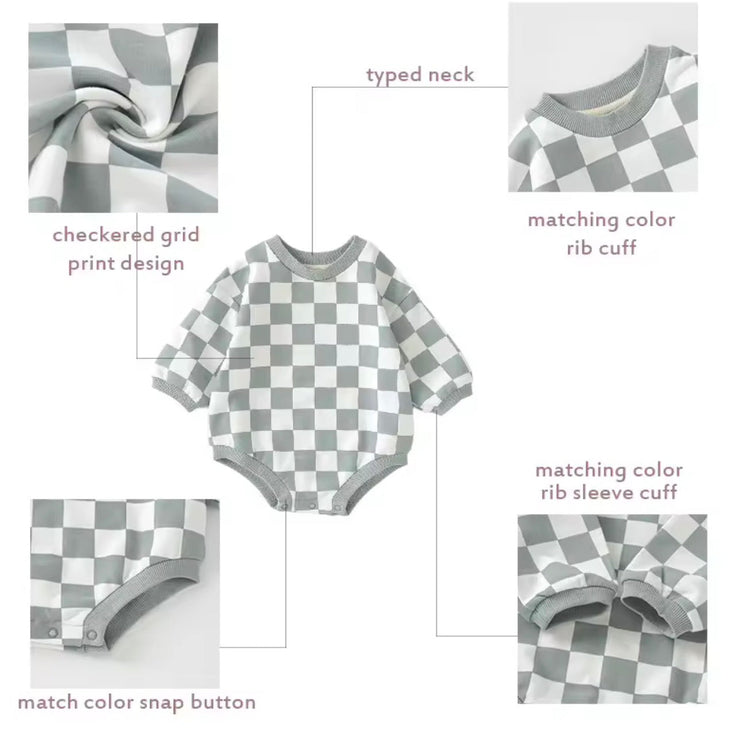 Checkered Print Sweatshirt Romper Hippo Boutique