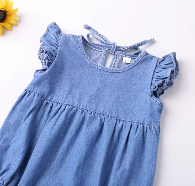 Denim Sleeveless Baby Dress Romper Hippo Boutique