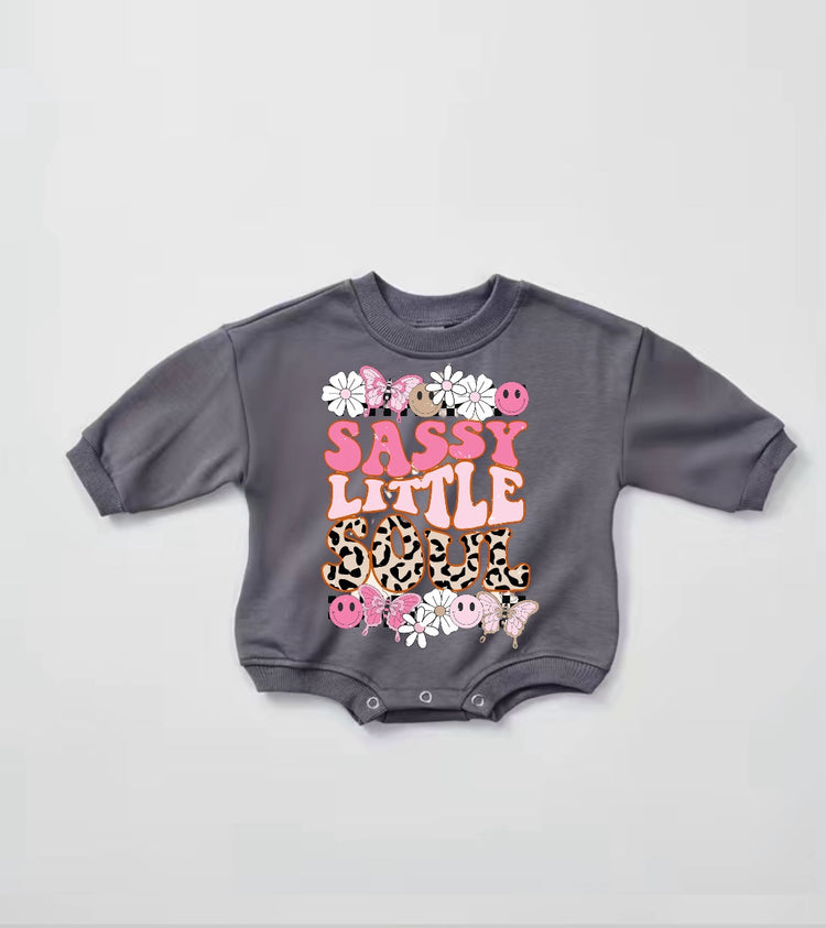 Sassy Little Soul Baby Girl Sweatshirt Romper bodysuit Hippo Boutique