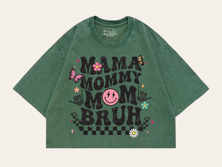 Mama mommy Mom Bruh Stone Washed 100% Cotton Oversized Cropped T-Shirts Hippo Boutique