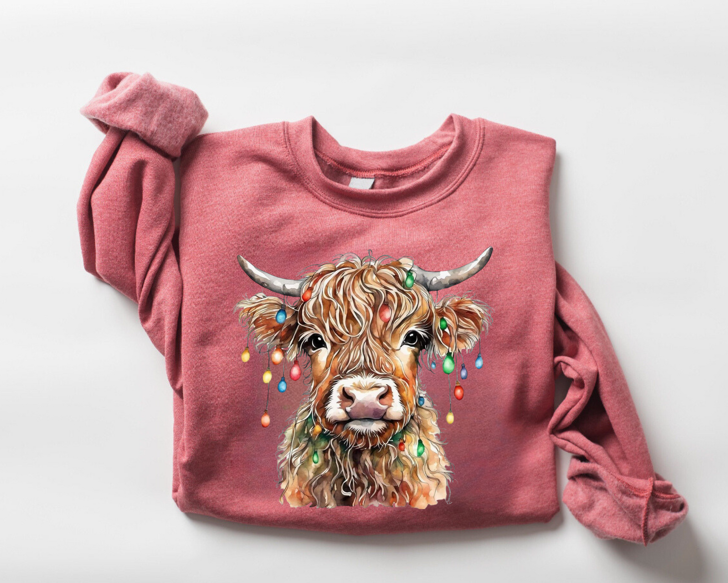 Highland Cow Lights Christmas Sweatshirts Hippo Boutique